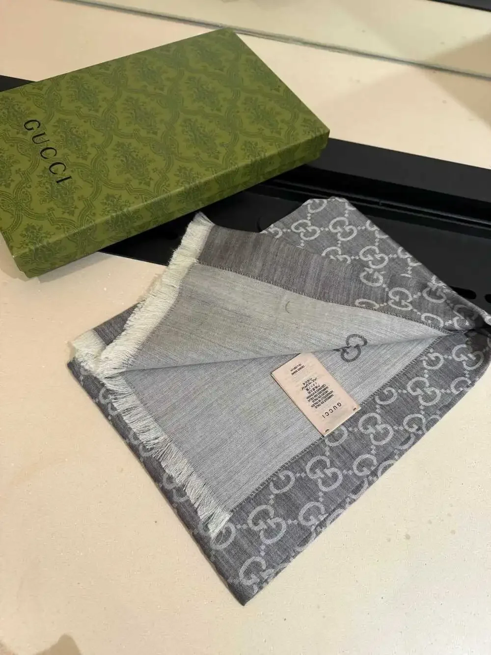GUCCI Grey GG Monogram Scarf